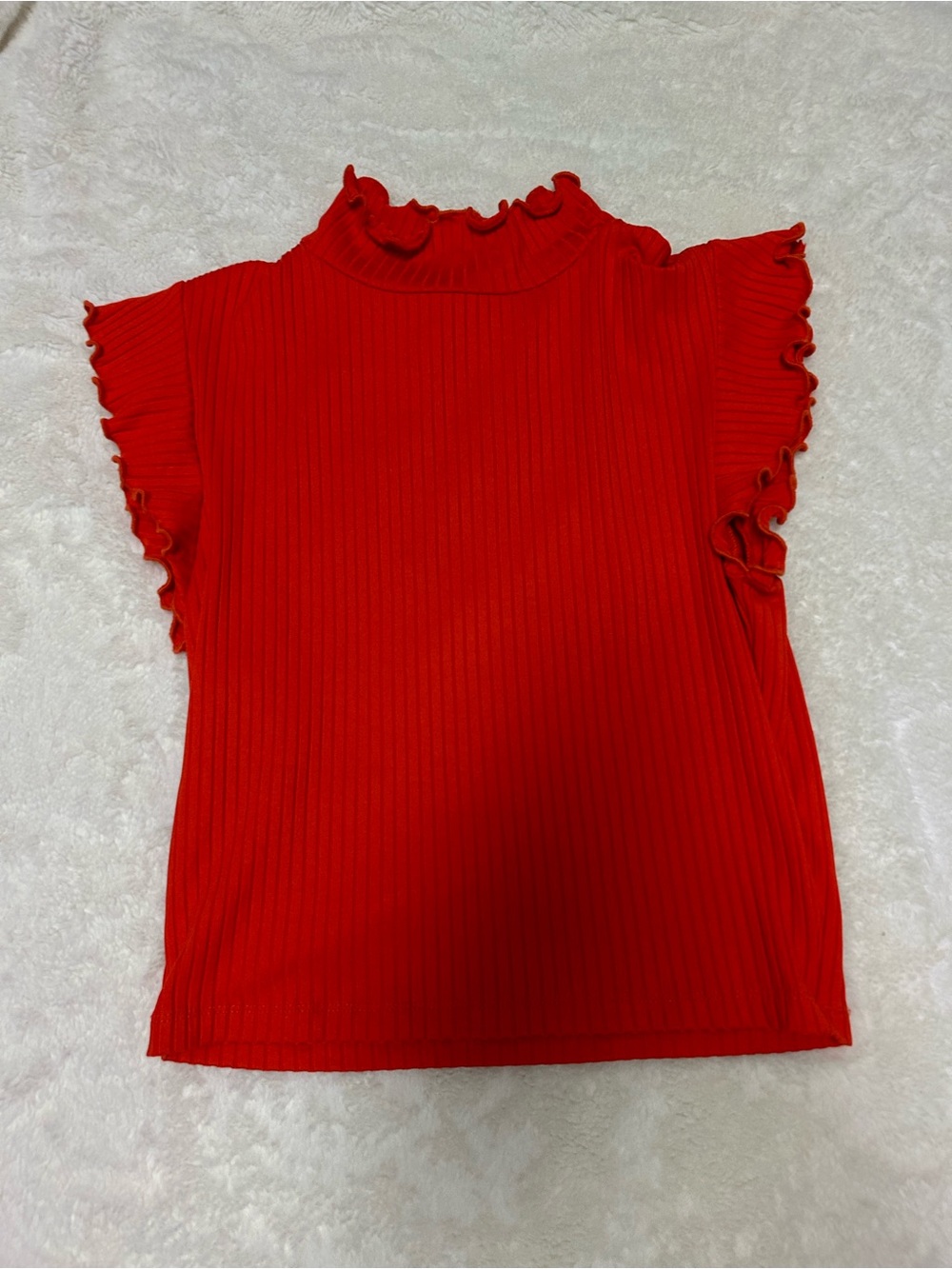 Zara orange ruffle neck blouse